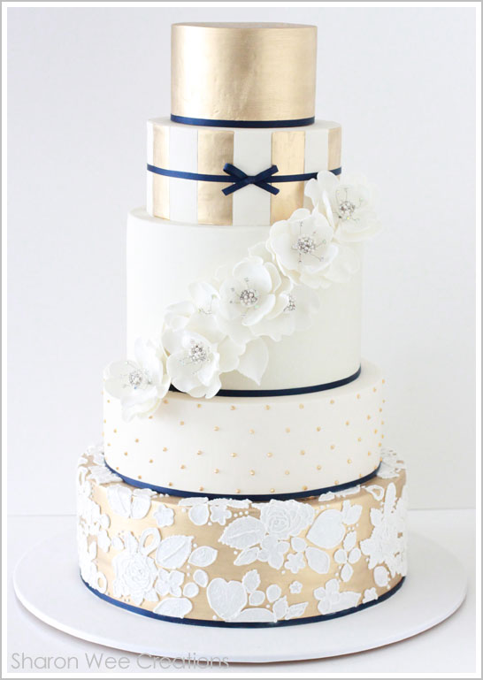 Navy and Gold Wedding Cake