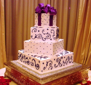 Orange and Purple Square Wedding Cake