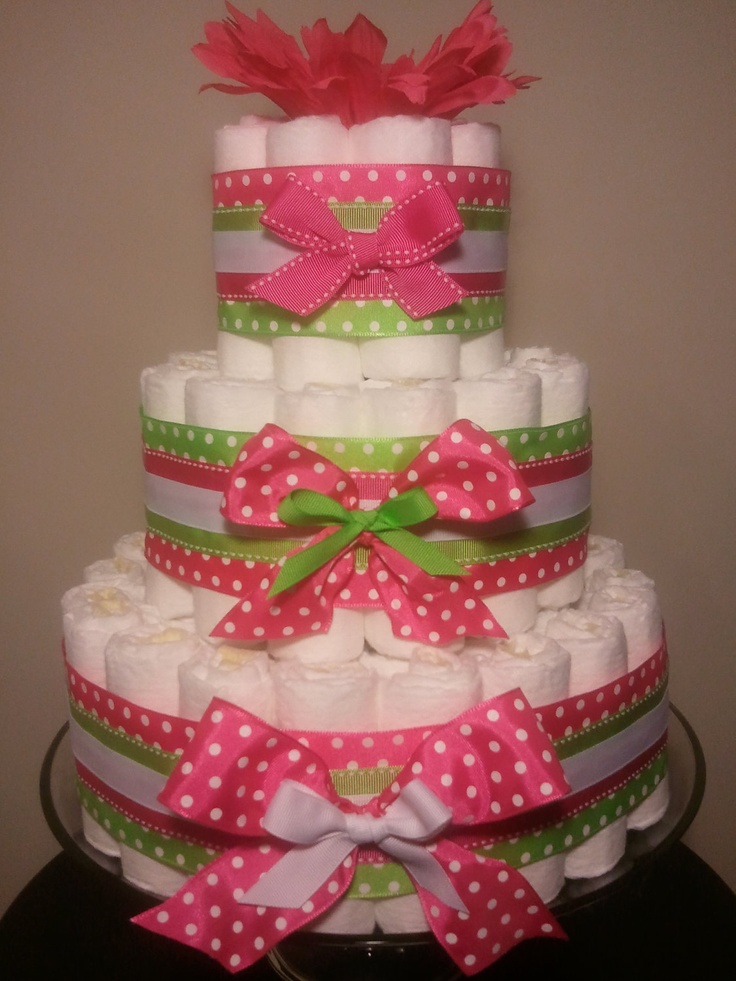 11 Photos of Pink Lime Green Diaper Cakes