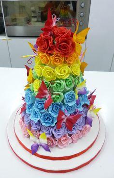 Rainbow Wedding Cake with Roses