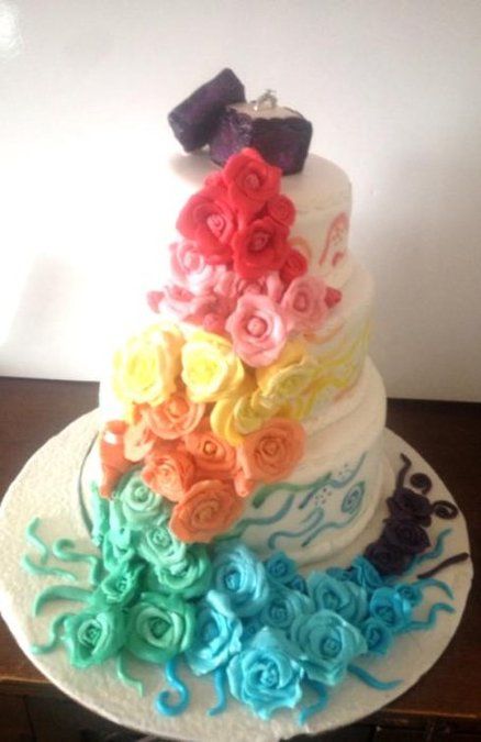 Rainbow Wedding Cake with Roses