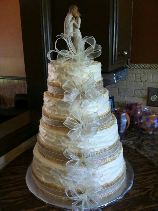 Wedding Cake with Burlap Ribbon