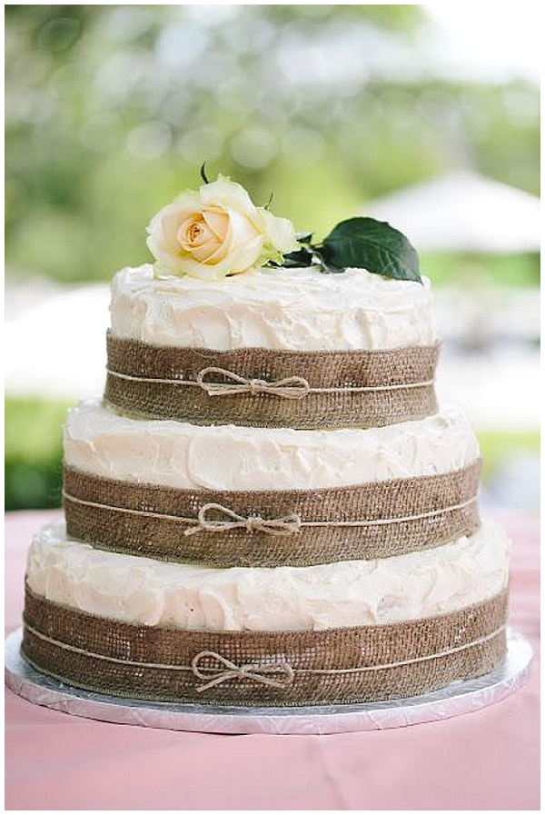 Wedding Cake with Burlap Ribbon