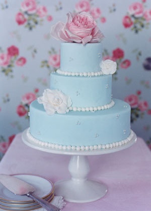 Baby Blue and Pink Wedding Cake