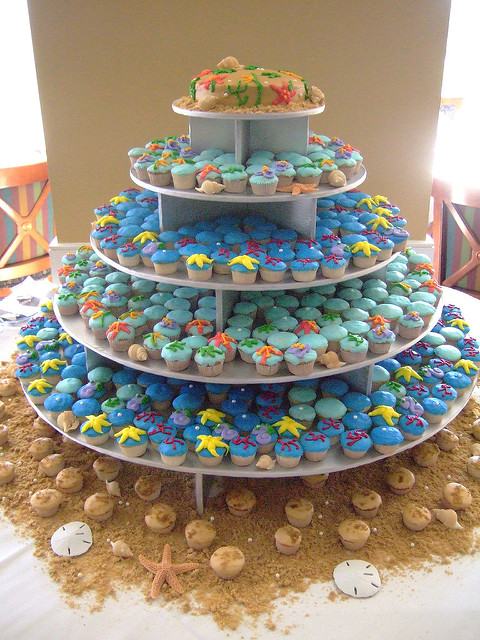 Beach Theme Cupcake Wedding Cake