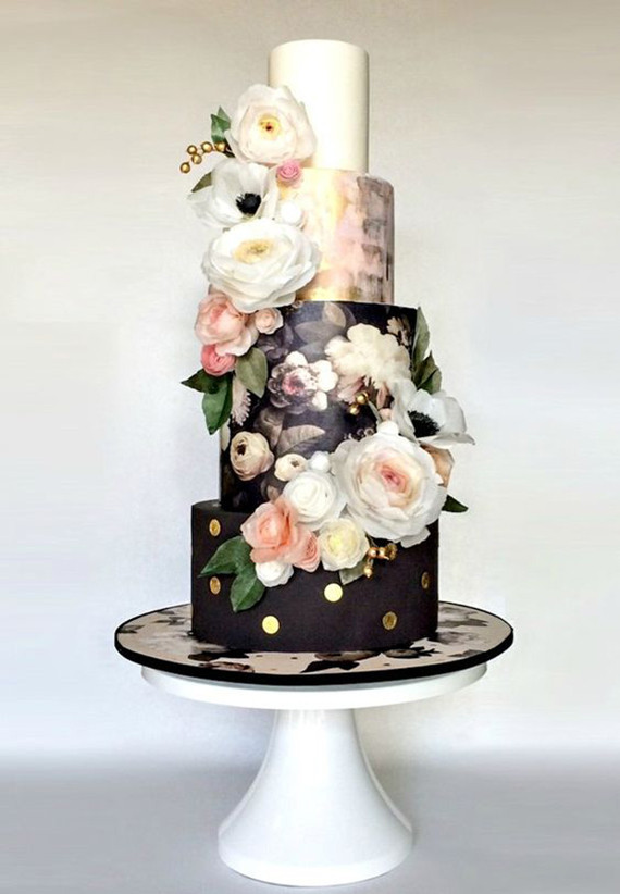 Black Floral Wedding Cake