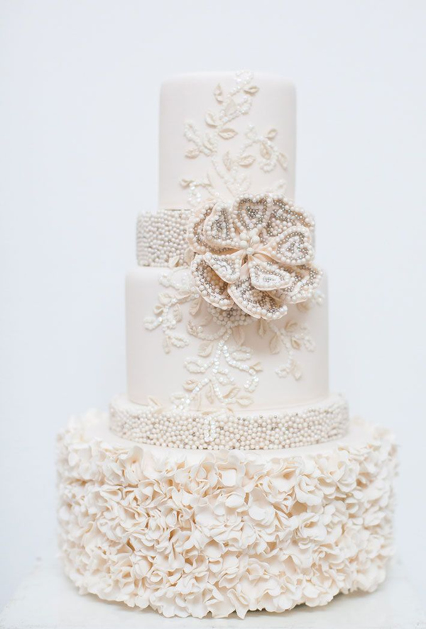 Flowers and Pearls Wedding Cake