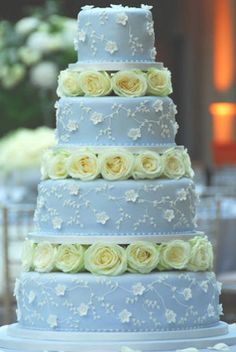 Light Blue and White Wedding Cake