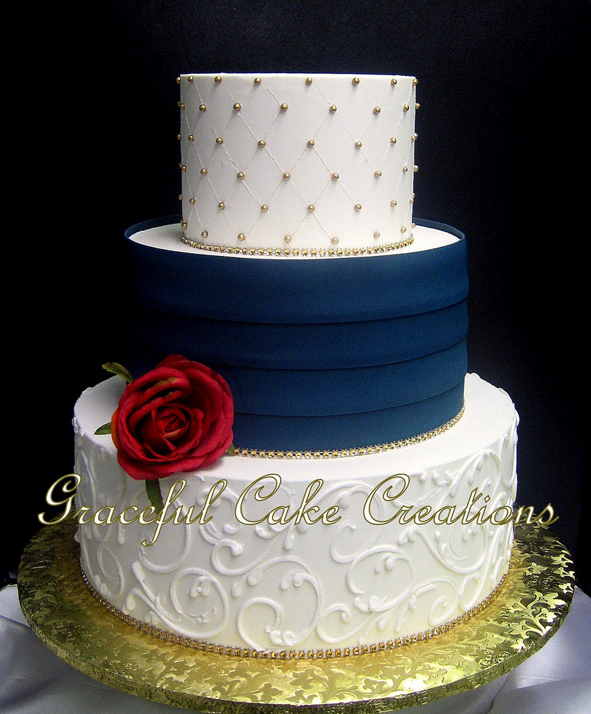 Navy Blue and Gold Wedding Cake