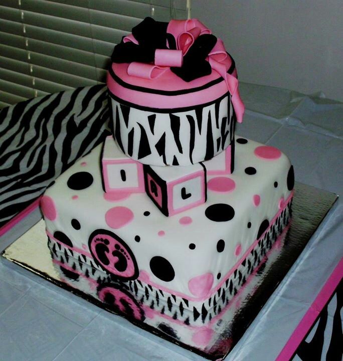 Pink and Zebra Baby Shower Cake