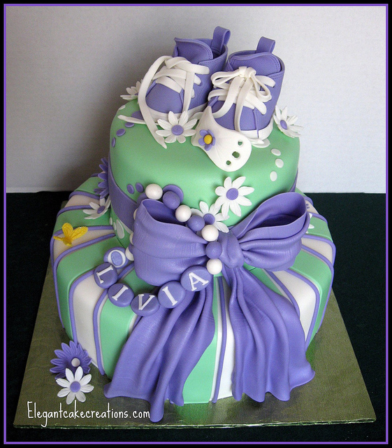 Purple and Green Baby Shower Cake