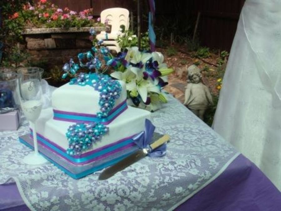 Teal and Purple Square Wedding Cakes