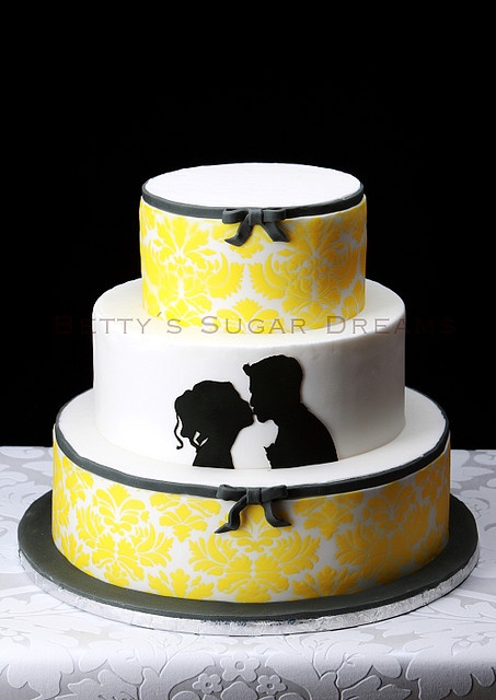 Yellow Black and White Wedding Cake