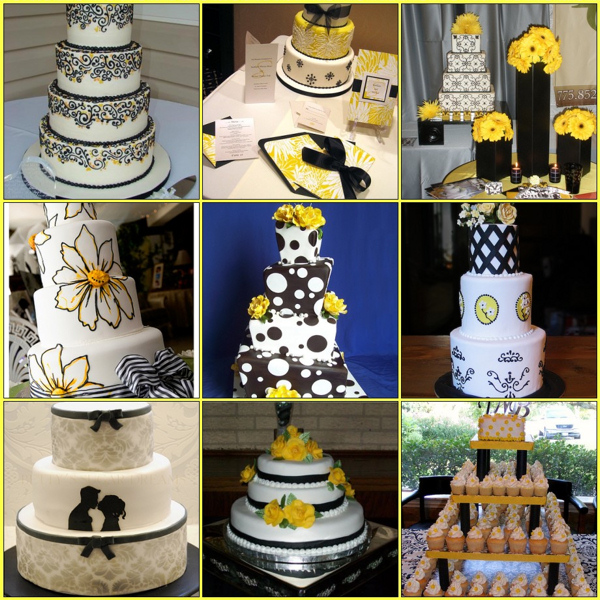 Yellow Black and White Wedding Cake