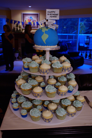 Birthday Cake with Cupcakes Around