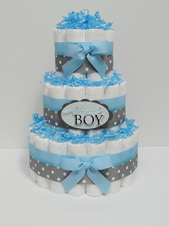 Blue and Gray Baby Boy Showers Diaper Cakes