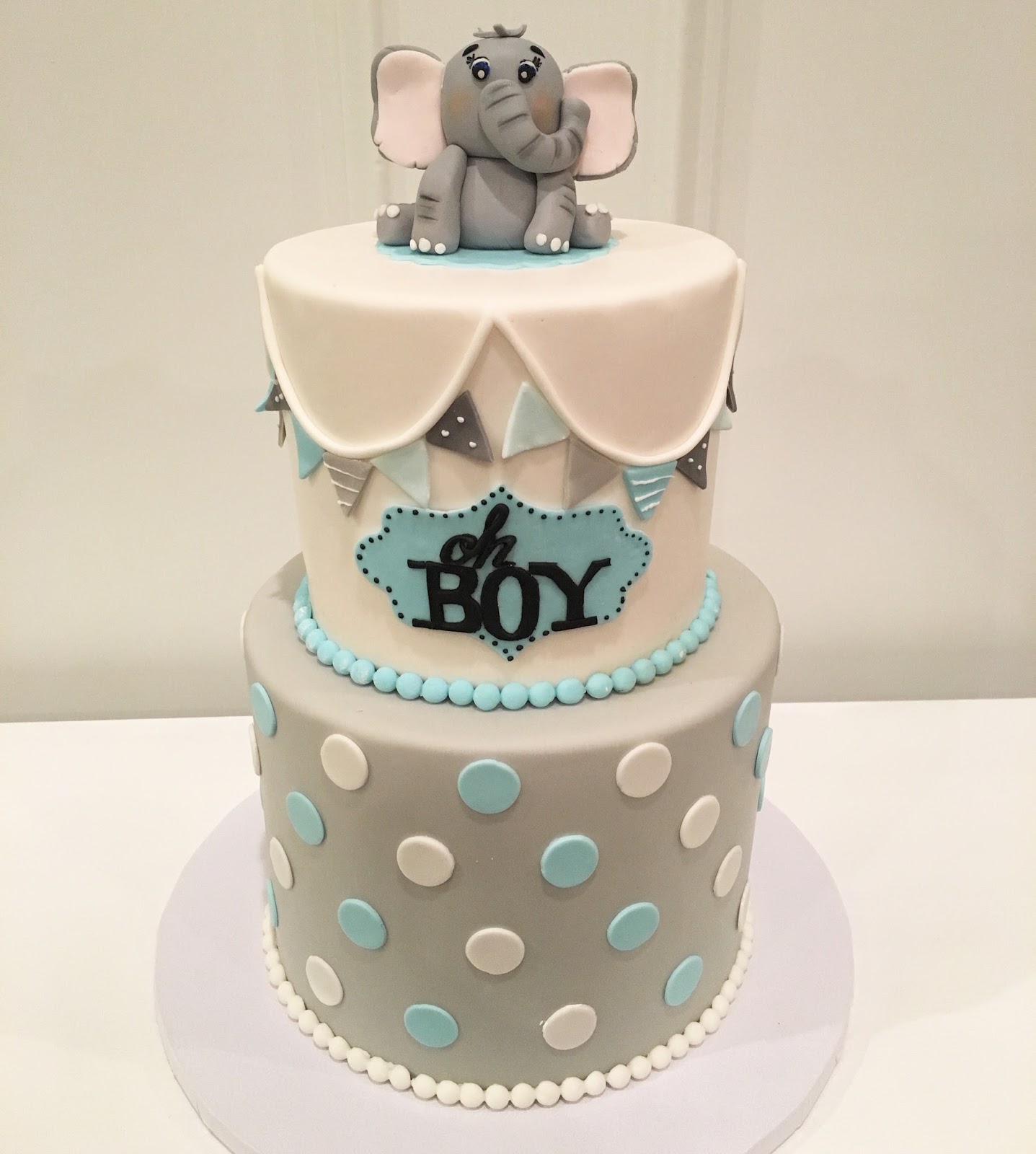 Blue and Grey Elephant Baby Shower Cake