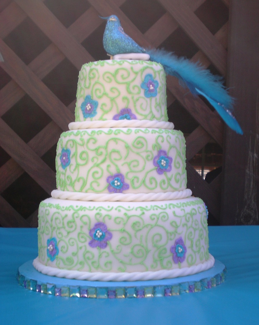 Turquoise and Purple Birthday Cake