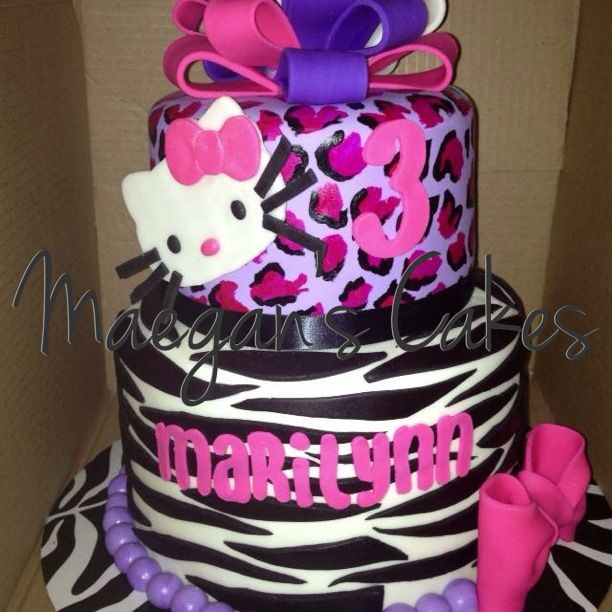 Pink Hello Kitty Zebra Birthday Cake