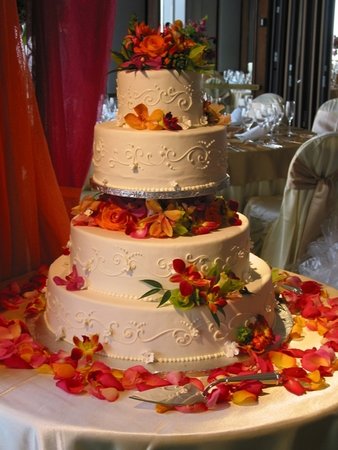 White Pink Orange Wedding Cake