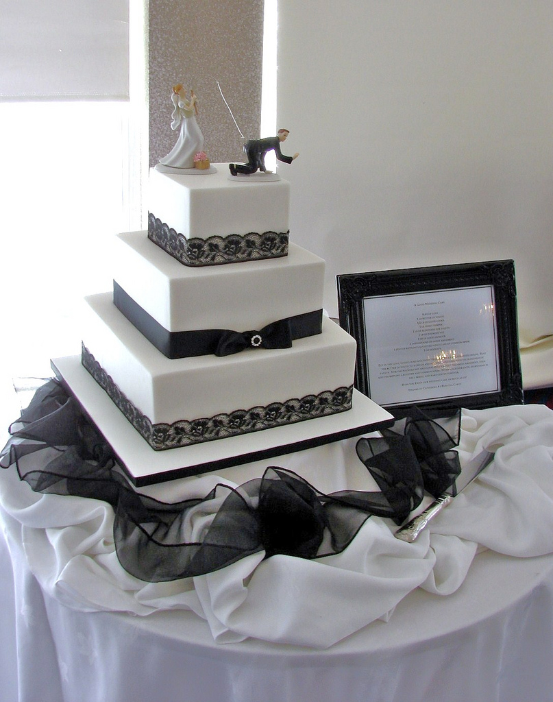 Black and White 3 Tier Wedding Cake