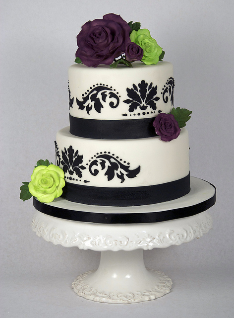 Black White 2 Tier Wedding Cakes