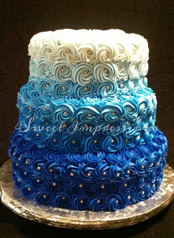 Blue Ombre Rosette Cake