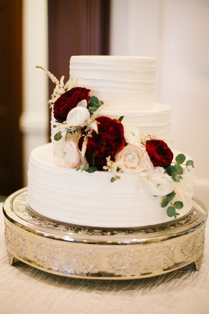 Burgundy and Blush Wedding Cake with Flowers Images