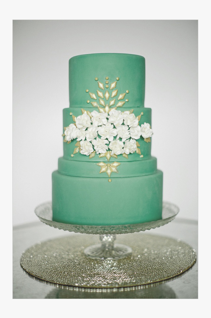 Coral and Mint Green Wedding Cake