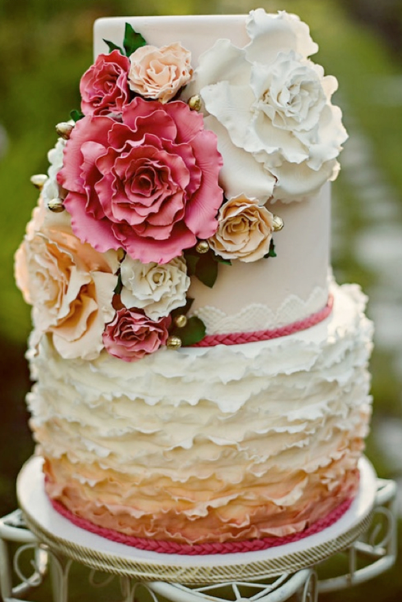 Floral Ombre Wedding Cake