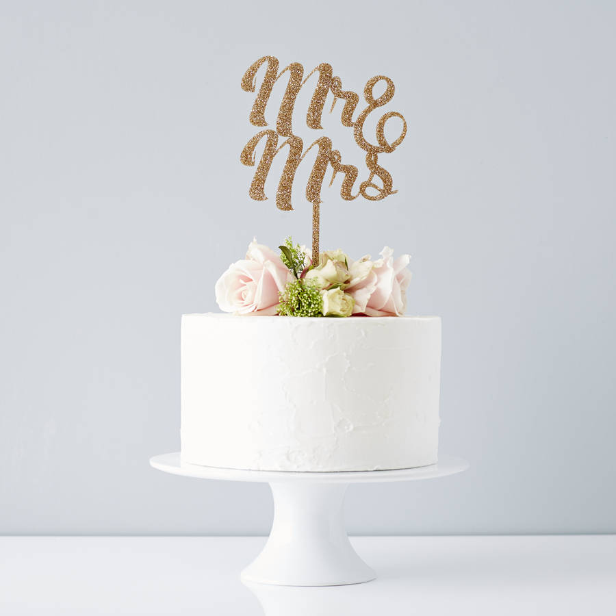 Mr. and Mrs. Wedding Cake Topper Gold