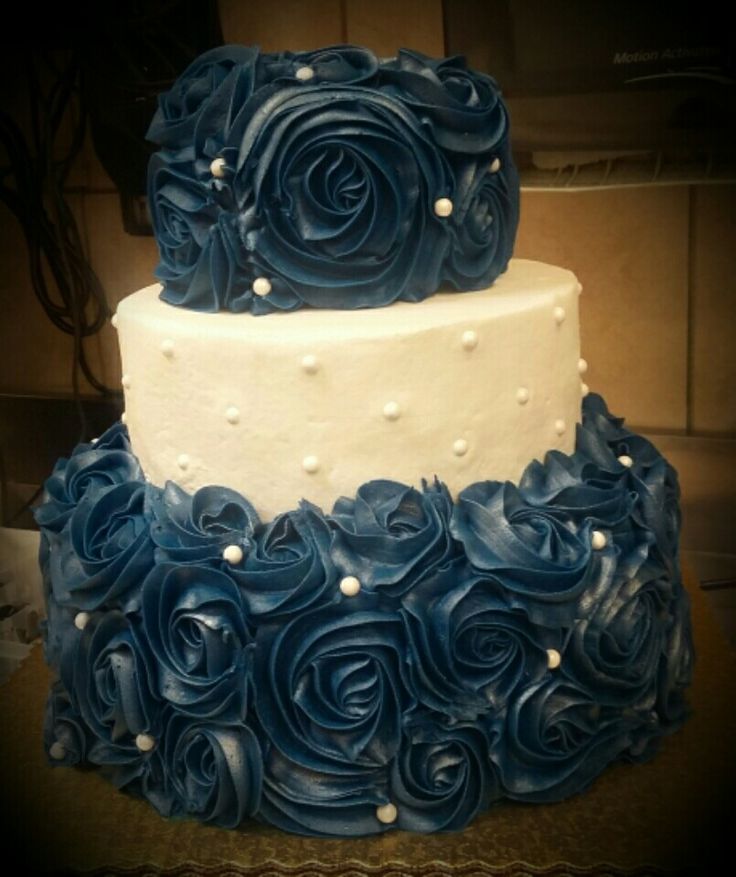 Navy and White Rosette Wedding Cake