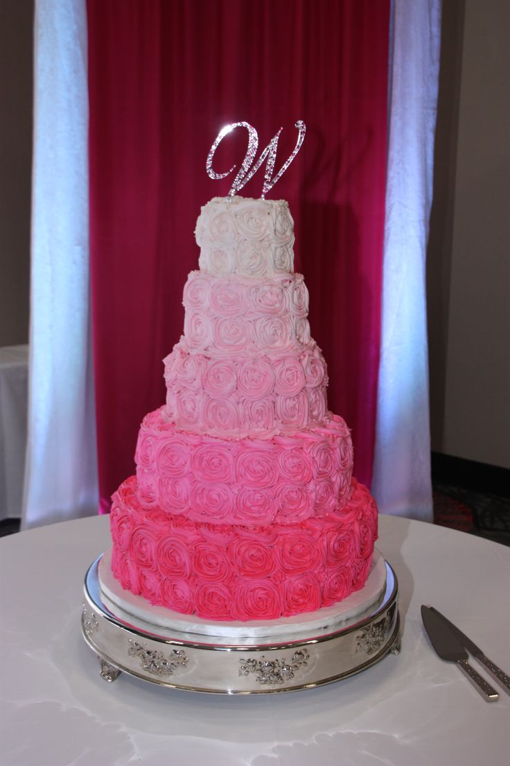 Pink Wedding Cakes with Buttercream Rosettes