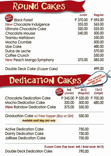 Red Ribbon Cake Philippines Price List