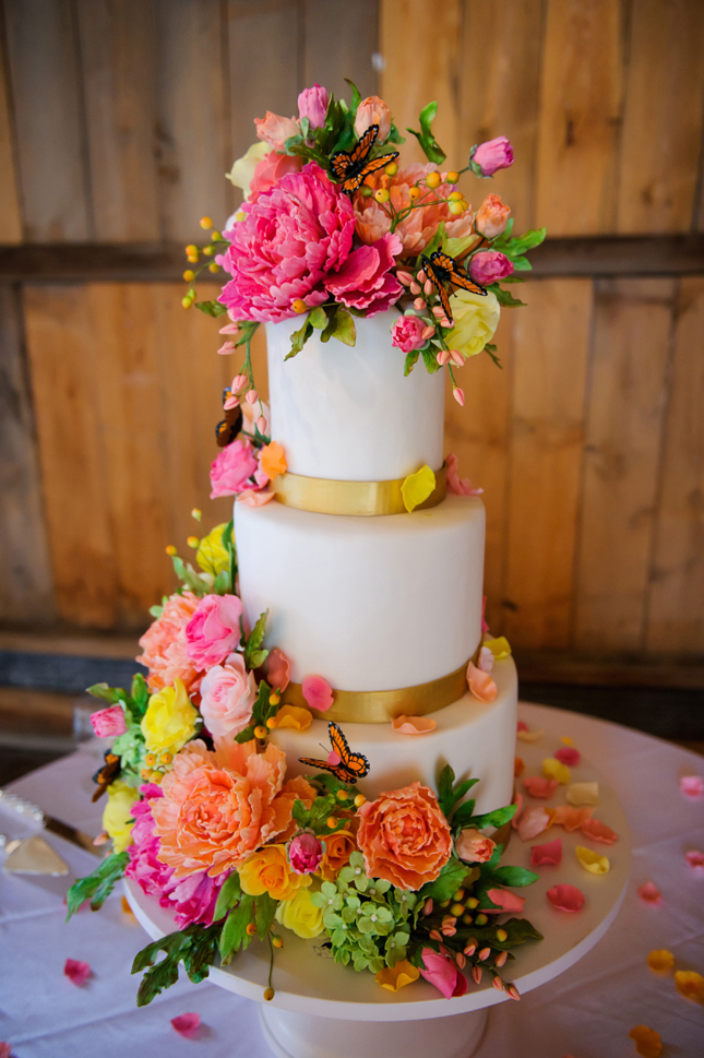 Wedding Cake with Bright Flowers