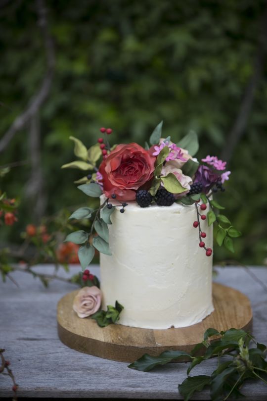 Wedding Cake with Fruit and Flowers