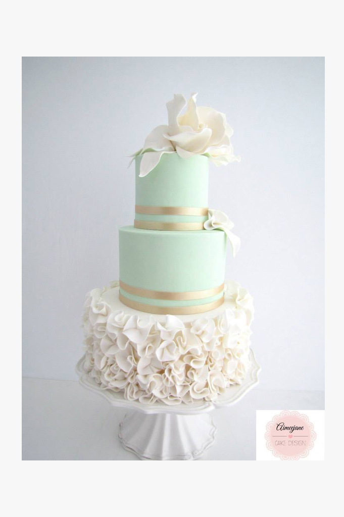 White and Mint Wedding Cake