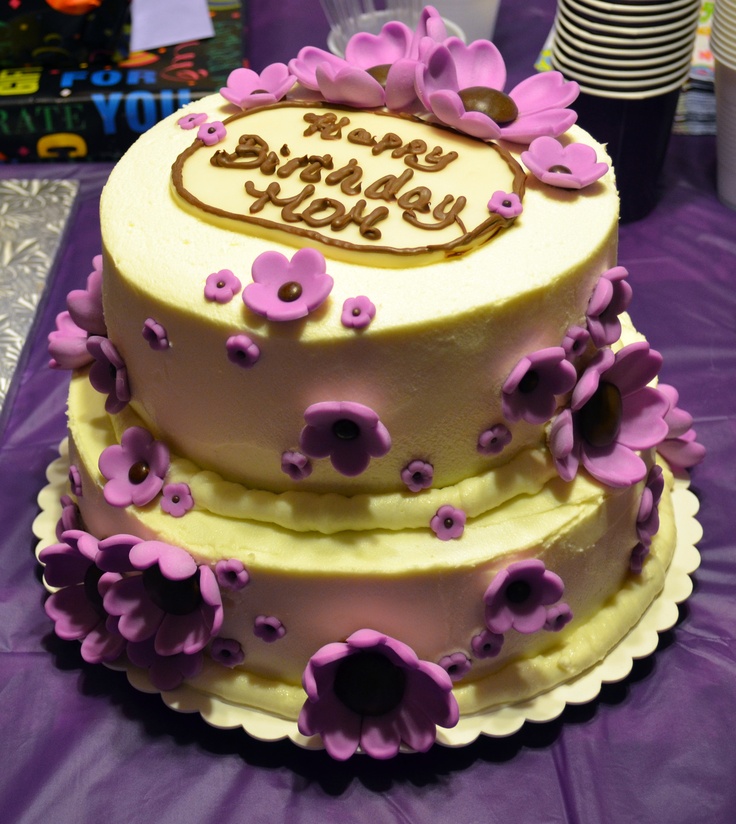 2 Layer Round Cake Flower Purple