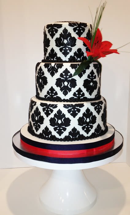 Damask Wedding Cake with Red