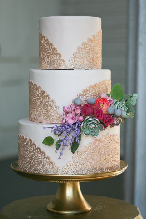 Gold Lace Wedding Cake