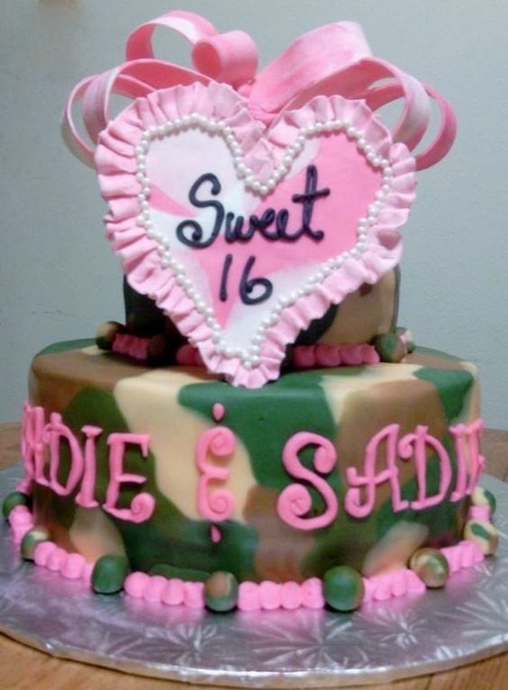 Pink Camo Sweet 16 Birthday Cake