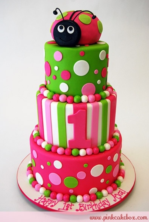 Pink Ladybug 1st Birthday Cake