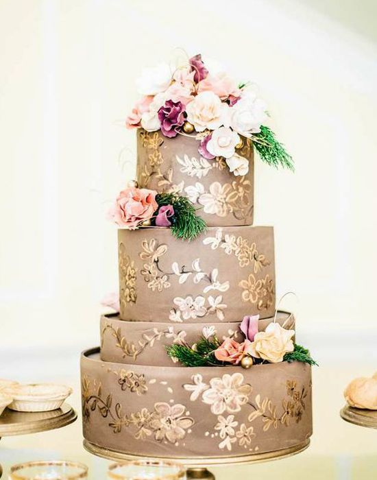 Pink Purple and Gold Wedding Cake