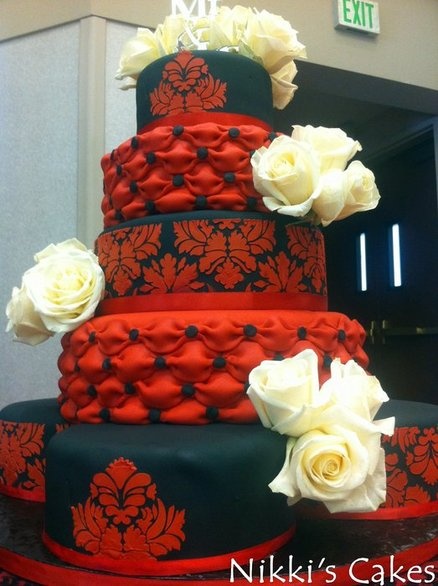 Red and Black Damask Wedding Cake