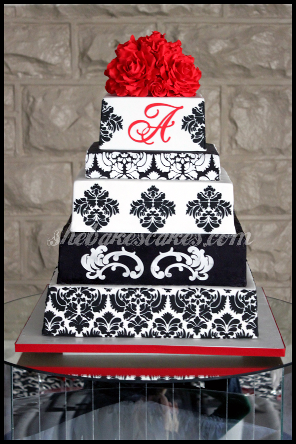 12 Photos of Red And Black Damask Wedding Cakes