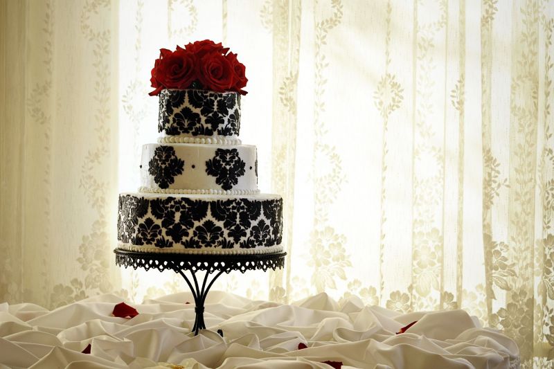 Red White and Black Damask Wedding Cake