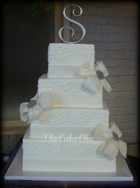 Wedding Cake with Bling and Bows