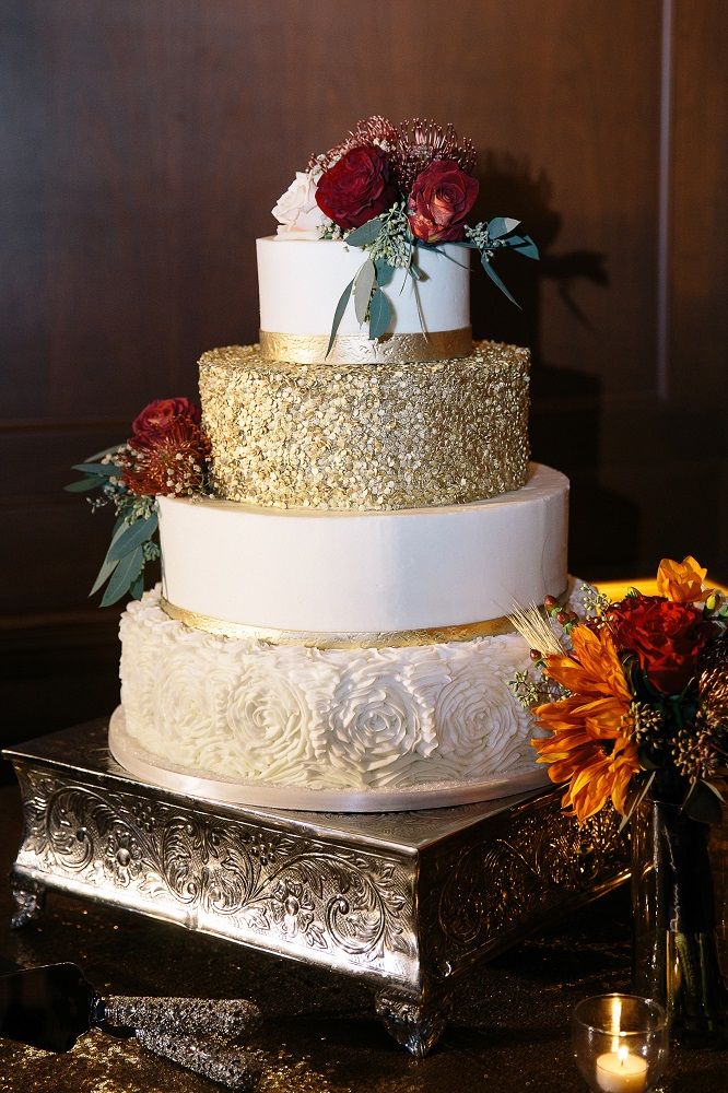 White and Gold Glitter Wedding Cake