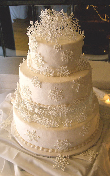 White and Silver Snowflake Wedding Cake