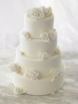 White Wedding Cake with Roses